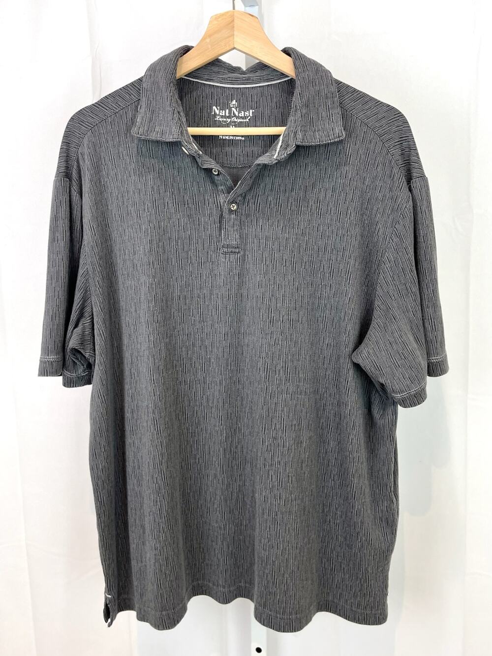 NAT NAST Size M Printed Polo Shirt Short Sleeve Pullover Modal Blend Gray